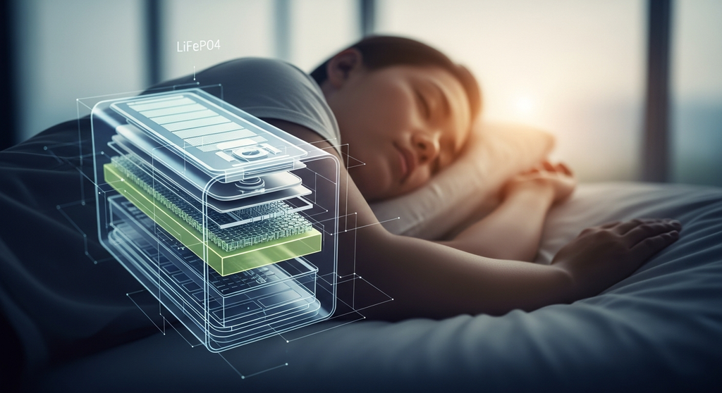 LiFePO4 Cell Structure and Sleeping Person